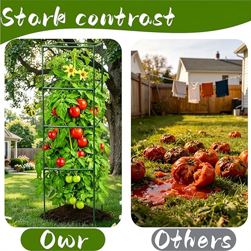 3 Pack Square Tomato Cages for Garden, 42 Inch Tall Heavy Duty Metal Tomato Plant Support Trellis, Adjustable Large Tomato Stakes for Outdoor Pots Climbing Plants, Vegetables, Cucumber - size: 42Inch