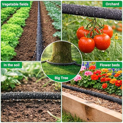 MIXC 100ft Soaker Hose, 1/4" Drip Irrigation Tubing Kits with Fittings - size: 100ft