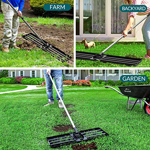 Walensee Large Lawn Leveling Rake, 45"x10" Leveler with 7FT Handle for Soil - size: 7FT 45"x10"