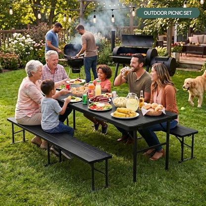 6FT Folding Table & Chair Set, Seats 6-8, Portable Black - color: Black