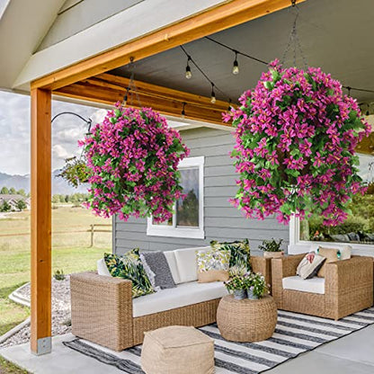 INQCMY Fake Hanging Flowers with Basket Artificial Violet for Outdoor - color: Light Purple