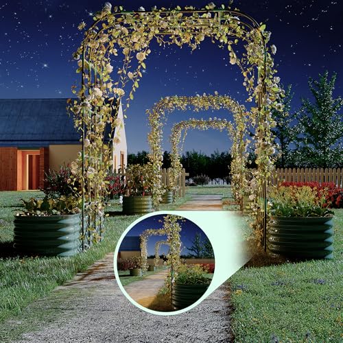 GarveeHome Expandable Arch Trellis Raised Bed Kit – 95” Metal Garden System with Vertical Netting, Plant Ties, and Drainage Design for Vegetables, Flowers, and Vines (Rust-Proof Green) - color: Green