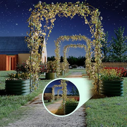 GarveeHome Expandable Arch Trellis Raised Bed Kit – 95” Metal Garden System with Vertical Netting, Plant Ties, and Drainage Design for Vegetables, Flowers, and Vines (Rust-Proof Green) - color: Green
