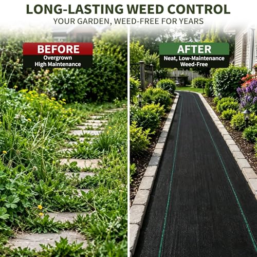 EXTRAEASY 17 in (1.4 ft) x 150 ft Landscape Fabric Weed Barrier, 3.2 oz Heavy Duty Woven Weed Blocker, Ground Cover Geotextile Fabric for Under Gravel, Garden Bed Liner & Pathways - size: 1.4ft x 150ft