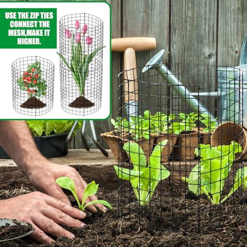 Zubebe 24 Sets Wire Plant Protector from Animals 14" H x 12.8" D Metal Mesh Plant Cage Sturdy Garden Bunny Barricades Chicken Wire Cloche for Vegetables with Ground Stakes and Nylon Ties