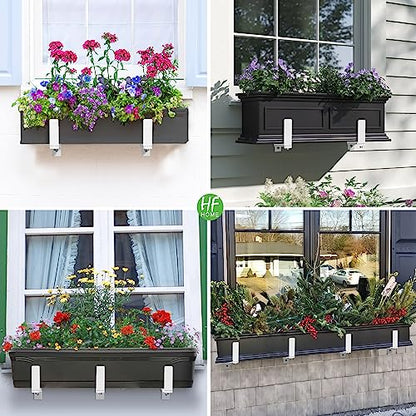 HFHOME 6 PCS Adjustable Planter Box Brackets (6 to 12.5 in), Universal Window Box Brackets, Heavy Duty Metal Flower Box Wall Mounting Hooks for Balcony, Fences, Patio, and Garden - White - size: Set of 6 - White
