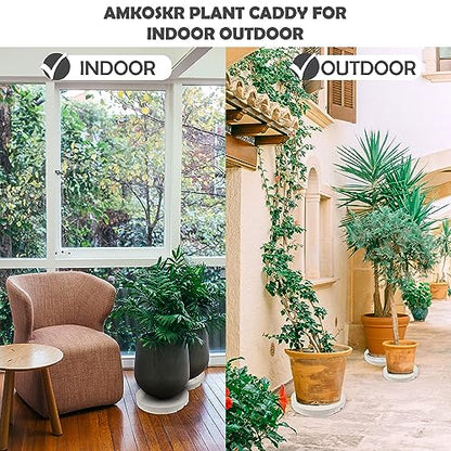 17.7 inch Plant Caddy with Wheels Heavy Duty, Movable Round Rolling Plant Stand Plant Dolly with Invisible Wheels and Water Drawer - color: Milky White, size: 17.7inch - 2pcs