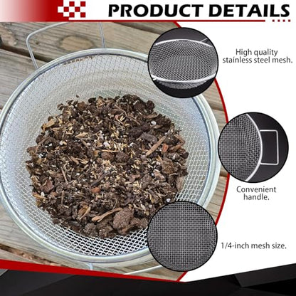 Round Soil Sifter (1/4-inch Mesh) Stainless Steel with Handle