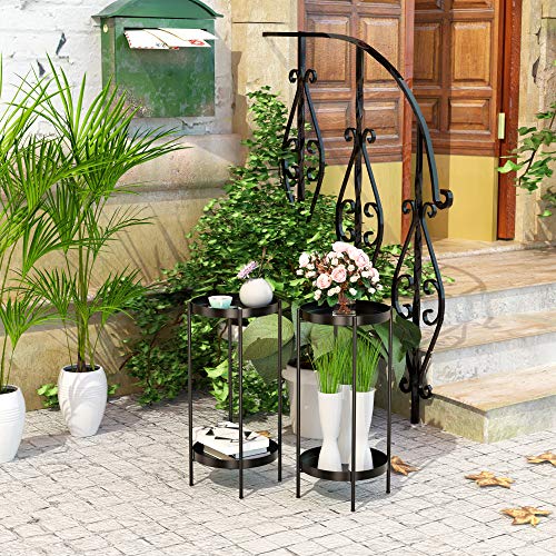 2 Tier Plant Stand Indoor Outdoor - 10.5in Width 24in Tall Flower Pot Rack - color: Black