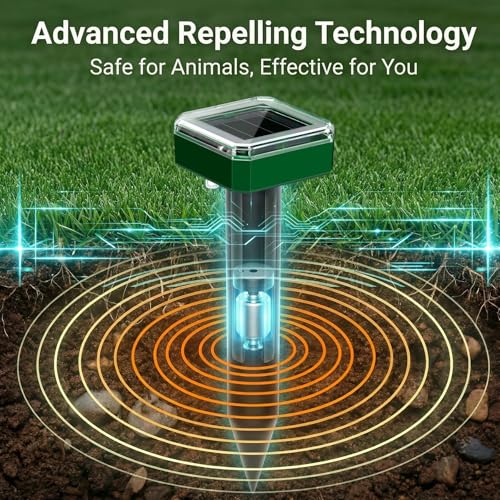 Mole Repellent for Lawns Solar Powered, 8 Packs Ultrasonic Mole Stakes for Yard, IP65 Waterproof Gopher Repellent to Get Rid of Gopher, Vole and Snake for Lawn Garden Yard Farm