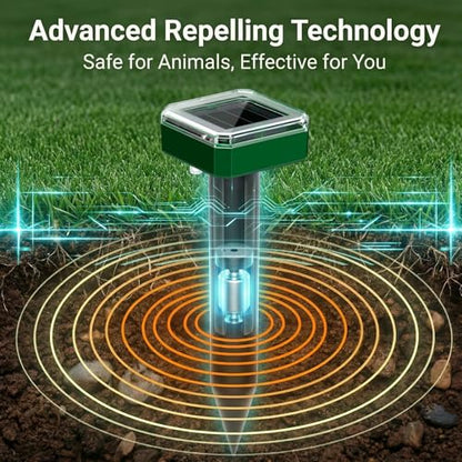 Mole Repellent for Lawns Solar Powered, 8 Packs Ultrasonic Mole Stakes for Yard, IP65 Waterproof Gopher Repellent to Get Rid of Gopher, Vole and Snake for Lawn Garden Yard Farm
