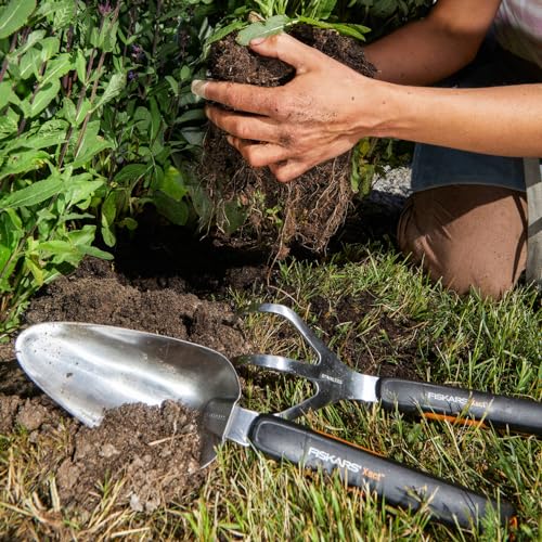 Fiskars Xact Trowel, Length: 37.5 cm, Black/Orange, Stainless Steel/Plastic, 1027043 - style: trowel