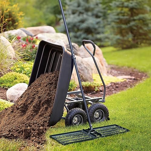 Jardineer 45 Inch Heavy Duty Lawn Leveling Rake, 72 Inch Long Handle Yard Leveler for Grass Soil, Ground Dirt Leveler Tool for Lawn, Garden, Golf Course Maintenance - style: 45inch Lawn Leveling Rake with 72 Inches Long Handle