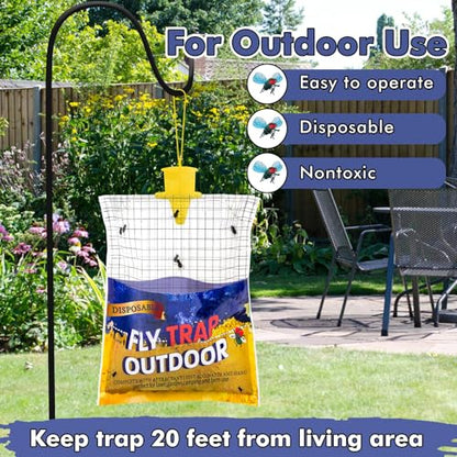 8 Big Fly Bags Outdoor Traps Hanging for Patio - Pre-Baited, Disposable - size: 8 Pack