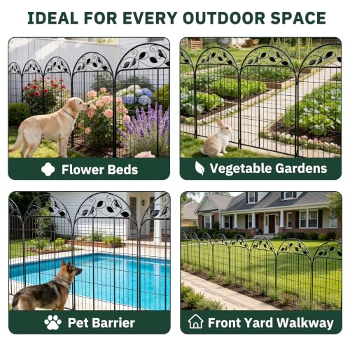 Decorative Garden Fence, 40in H x 36ft L Arched Metal Animal Barrier Fence, Rustproof Dog Fence Outdoor, 16 Panels Sturdy No Dig Garden Border Fence for Flower Beds, Landscaping and Yard - size: 16 Panels-40in(H)x36ft(L)-Dome