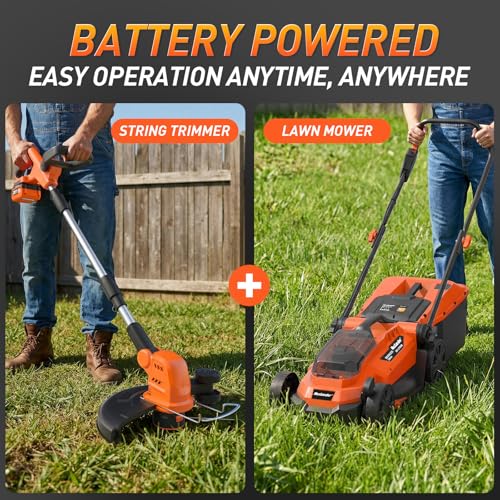 MAXLANDER 20V 13" Lawn Mower&12" Weed Wacker Combo,2×4.0Ah Battery&Charger - color: Black
