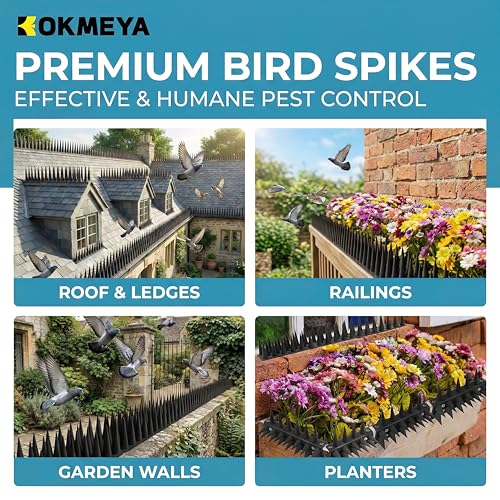 Bird Spikes,Black,6 Pack Bird deterrents for Outside,Keep Raccoon Squirrel Pigeon Away,Fence Spike for Garden Patio - color: BLACK