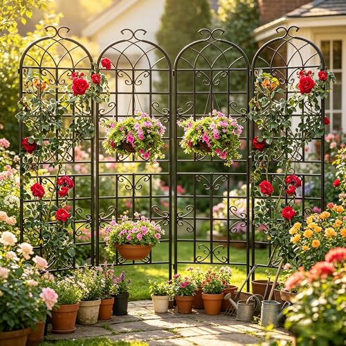 4-Pack 87" x 20" Butterfly Arch Black Metal Garden Trellises - color: 4 Pack 87"- Butterfly Black