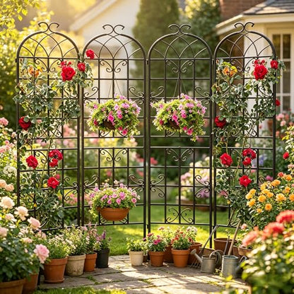 4-Pack 87" x 20" Butterfly Arch Black Metal Garden Trellises - color: 4 Pack 87"- Butterfly Black
