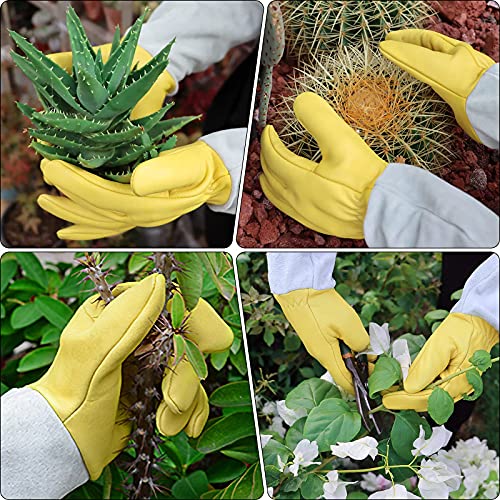 Gardening Gloves for Women/Men - Adjustable Cuff Goatskin Leather Elbow Long Sleeve Garden Gloves Gauntlet Puncture Thorn Proof Cactus Planting Rose Pruning Gloves Protective Work Gardener Gifts - size: X-Large (Pack of 1)