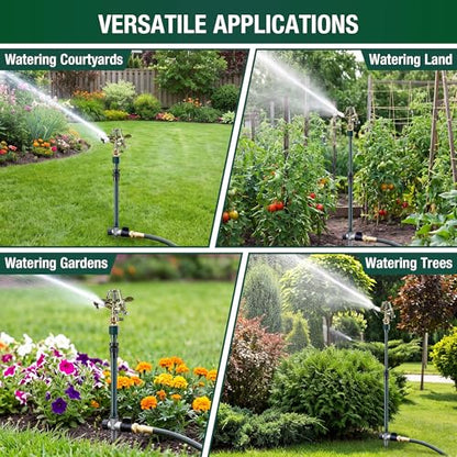 Impact Pulsating Sprinkler with 16-30" Adjustable Aluminum Sprinkler Riser, Heavy Duty Water Sprinklers Head with Aluminum Alloy Spike Base, Pulsating Sprinklers for Large Area Lawn Patio Garden