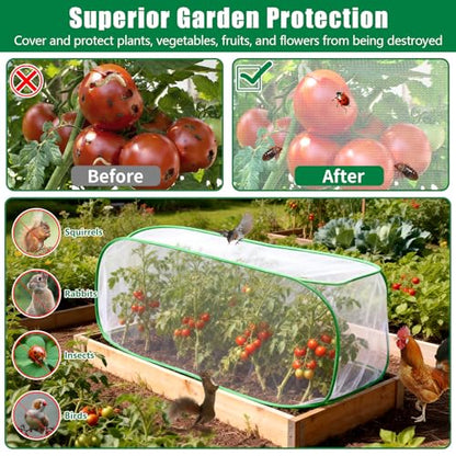 2 Pack Garden Netting Covers, 3.9X2FT Raised Bed Plant Netting, 10 Stakes - size: 2PCS-Pop Up