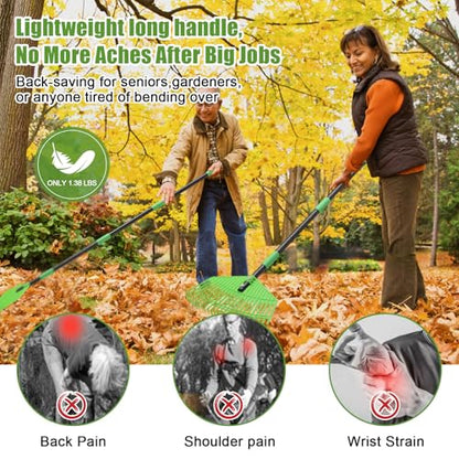 Plastic Leaf Rake - Upgraded Anti-Break Nylon Head,65" Adjustable Outdoor Yard Rakes for Leaves,Grass,Pine Needle,Mulch,Gentle On Lawn Garden - Lightweight for Women,Seniors & Kids,Childs - size: 65''