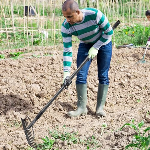 63'' Bow Rake Heavy Duty Garden Rake with Stainless Steel Handle, Tines Metal Head Rake Tool for Loosening Soil Gathering Leaf Leveling Lawn Farming Land Management Yarn Thatch Rake - size: 63"