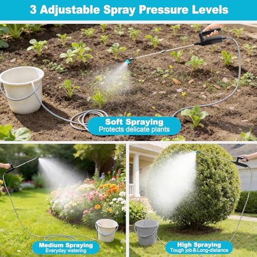 SideKing Electric Sprayer Wand, 3 Adjustable Pressures Battery Powered Garden Sprayer Wand with 31" Telescopic Wand, 16.4FT Hose, 4 Nozzles, Portable Water Sprayer for Lawn, Weed, Yard Care