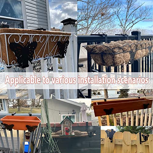 VIVIKEN Planter Box Bracket, Adjustable Window Box Holder with Butterfly - size: 4 Pack Black Butterfly