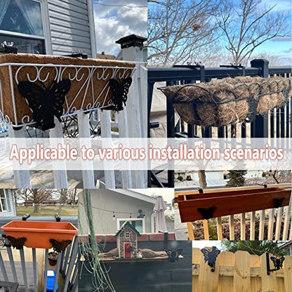 VIVIKEN Planter Box Bracket, Adjustable Window Box Holder with Butterfly - size: 4 Pack Black Butterfly