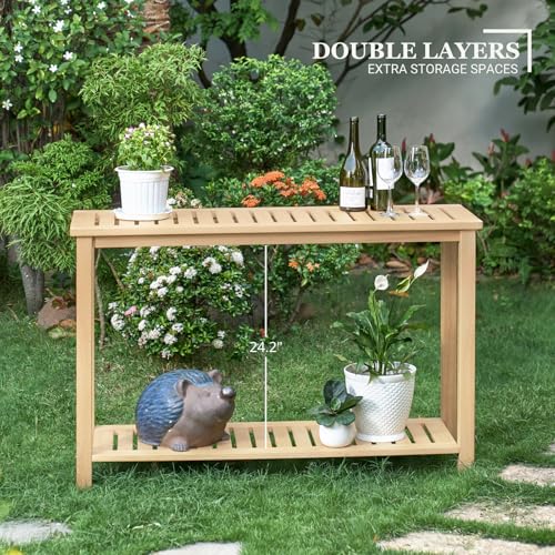 48" Narrow Outdoor Console Table, Sofa Buffet Serving Patio Table - color: Natural