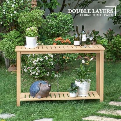 48" Narrow Outdoor Console Table, Sofa Buffet Serving Patio Table - color: Natural