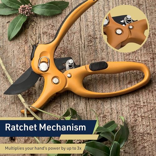 Kings County Tools Ratchet Anvil Pruning Shears for Gardening, 5” - style: Ratcheting Hand Pruner