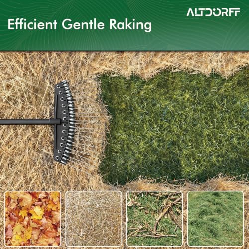 Altdorff Thatch Rake with Thin Hook Design Glides, Dethatcher Rake for Lawns with 66.9’’ Steel Handle, Dethatching Thatching Rake for Pine Needles, Dead Grass, Garden Debris