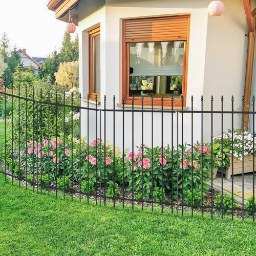 Decorative Metal Garden Fence 42" x 11.5', No-Dig Outdoor Fence with Stakes - size: 42″H x 11.5ft（5 Panels）