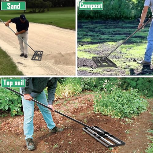 Lawn Leveling Rake Soil Leveler - 36 x10 Inch Stainless Steel Yard Lawn Leveling Tool 6.5FT Handle, Heavy Duty Professional Grade Tool for Dirt Sand Grass Soil for Garden Golf Course Backyard Black