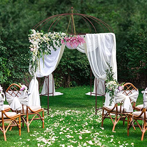 LDAILY Garden Arches Arbors Birdcage Shape, 8.4' H x 7' W Metal Pergola Pavilion with 16 Ground Stakes, French Arch Trellis for Wedding, Party & Outdoor Gardens Supports for Climbing Plants, Brown
