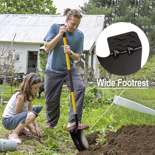 VNIMTI Heavy Duty Gardening Shovel, 56 Inch Round Blade with Fiberglass Handle (Yellow) - color: Yellow