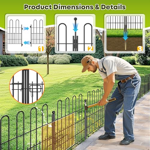 DurayLoly Garden Animal Barrier with Gate, 10 Panels 24" H Outdoor Fence - size: 10 Panels 24.01in (H) X 20ft (L)-With Gate