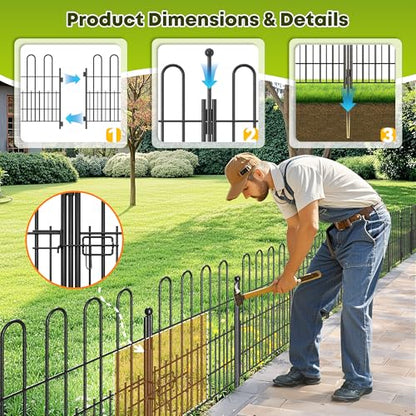 DurayLoly Garden Animal Barrier with Gate, 10 Panels 24" H Outdoor Fence - size: 10 Panels 24.01in (H) X 20ft (L)-With Gate