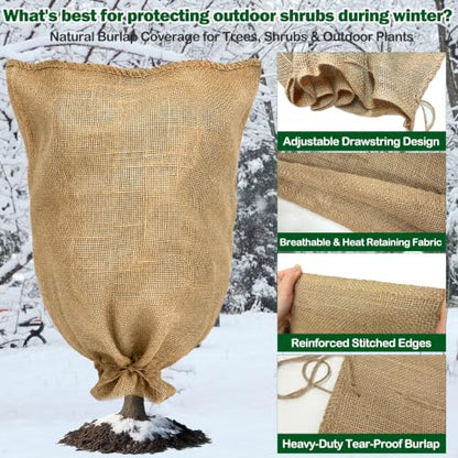 Burlap Fabric Plant Bags 2PCS 24" x 40", Reusable Winter Plant Covers for Freeze Protection, Breathable Frost Resistant Burlap Grow Bags with Drawstring, Heavy Duty Cold Weather Plant Protection - size: 2PCS-24" x 40"