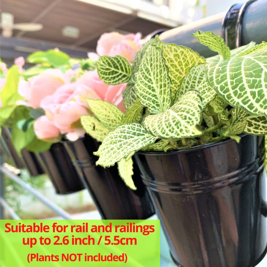 LaLaGreen Outdoor Rail Planter (6 in, 12 Pack) Black Metal Iron Fence Pots - size: 6" x 12 Pack (Black)