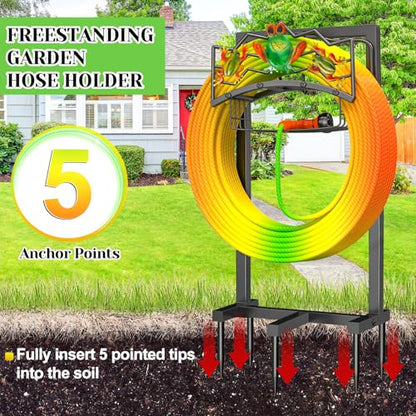 Garden Hose Holder, Water Hose Reel Stand with Storage Basket Holds 151ft - color: Black - Frog