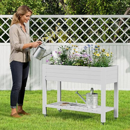 Elevated Raised Garden Bed with Wheels,Planter Box,Ashen-33.7" h - color: Ashen, size: 33.7"h