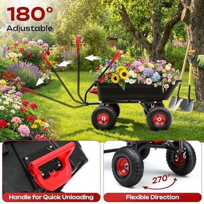 Autodaya 1400lbs Garden Dump Cart, Heavy Duty Wheelbarrow Wagon with Hitch - color: 1400lb|jet Black+red