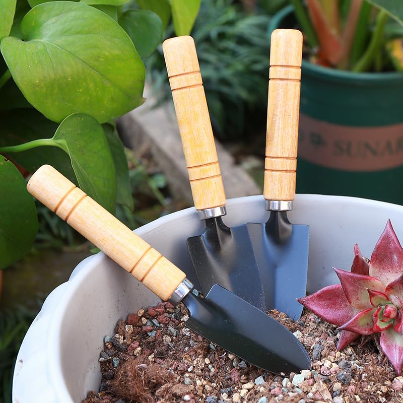 Wood Handle Garden Hand Trowel Iron Narrow Shovel Mini Digging Spade for Planting Transplanting Weeding Potting Succulent Care 6.69 x 1.38 Inch with Storage Bag 1 PCS