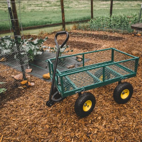 Backyard Expressions Heavy Duty Garden Cart 400 lb Utility Wagon Cart with Removable Mesh Sides, Powder-Coated Steel Bed, Pneumatic Tires, Pull Handle Yard Cart - style: 400 Lb