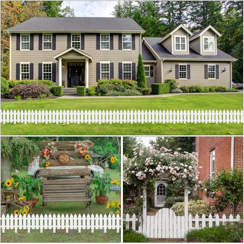 PLULON 18 Pieces Garden Fence with 18 Pieces Fence Insert White Plastic Fence Garden Picket Fence Edgings Lawn Flowerbeds Plant Borders Decorative Garden Yard