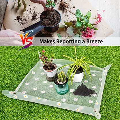 Azureblue 2 Pack Repotting Mat for Indoor Plants Waterproof Clear Potting Mat Foldable Plant Potting Repotting Tray Portable Gardening Tray for Indoor Potting Soil, House Plants Orchid,Succulents M